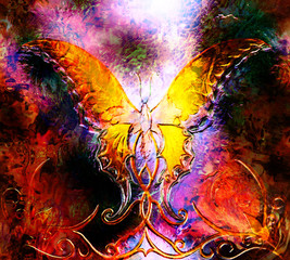 Aufkleber - butterfly in cosmic space. in fire flame. graphic design and glass effect.