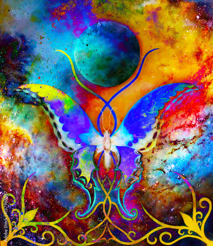butterfly-in-cosmic-space-and-moon-with-ornament-painting-and-graphic-design