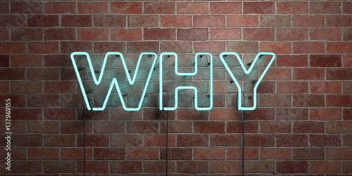 Fotografija WHY - fluorescent Neon tube Sign on brickwork - Front view - 3D rendered royalty free stock picture