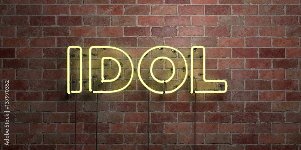 IDOL - fluorescent Neon tube Sign on brickwork - Front view - 3D rendered royalty free stock picture. Can be used for online banner ads and direct mailers.. - obrazy, fototapety, plakaty 