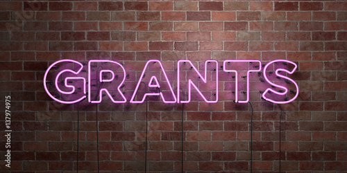 Fotografía GRANTS - fluorescent Neon tube Sign on brickwork - Front view - 3D rendered royalty free stock picture