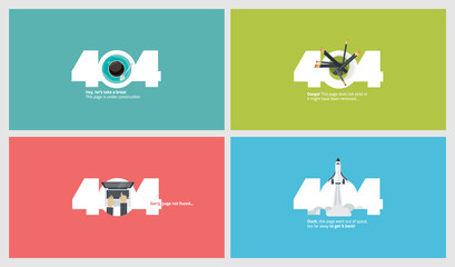 Set of flat design 404 error page templates. Vector concept illustrations of page not found for website design and development.