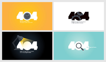 Set of flat design 404 error page templates. Vector concept illustrations of page not found for website design and development.