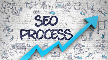 Poster - SEO Process Drawn on White Brick Wall. 
