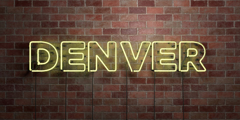 Poster - DENVER - fluorescent Neon tube Sign on brickwork - Front view - 3D rendered royalty free stock picture. Can be used for online banner ads and direct mailers..