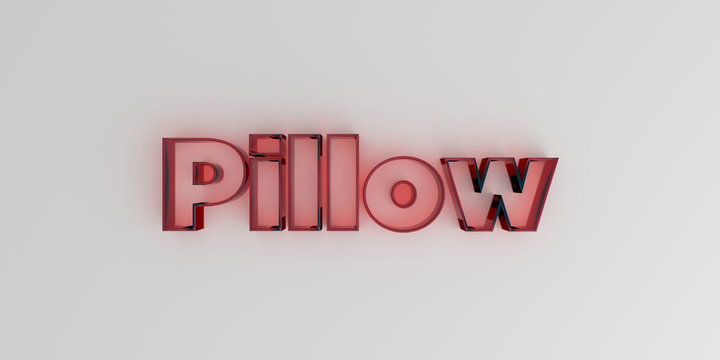 Pillow - Red glass text on white background - 3D rendered royalty free stock image.