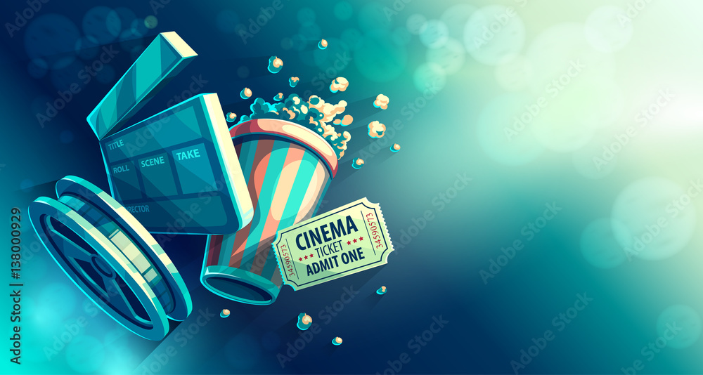 Online cinema art movie watching with popcorn - obrazy, fototapety, plakaty 