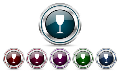 Poster - Alcohol  silver metallic web and mobile phone set of vector icons isolated on white background in eps 10.