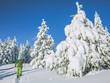 © Cavan Images - Full length of man skiing on snow covered field against clear blue sky