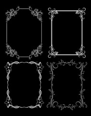 Fototapete - Set of four decorative vintage vector frames on a black background.
