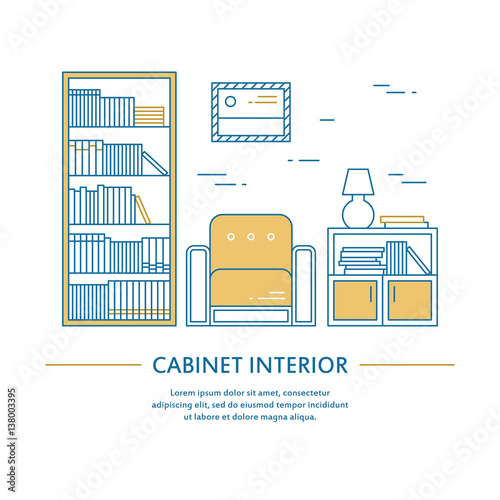Vector Cabinet Interior Design Brochure Cover In Line Style