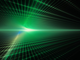 Poster - Abstract background element. Grid planes perspective. Retro sci fi style. Time and space concept. Green and black colors.
