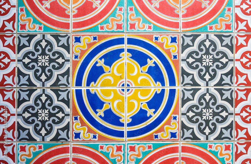 Colorful Vintage style floor tile pattern texture and background ...