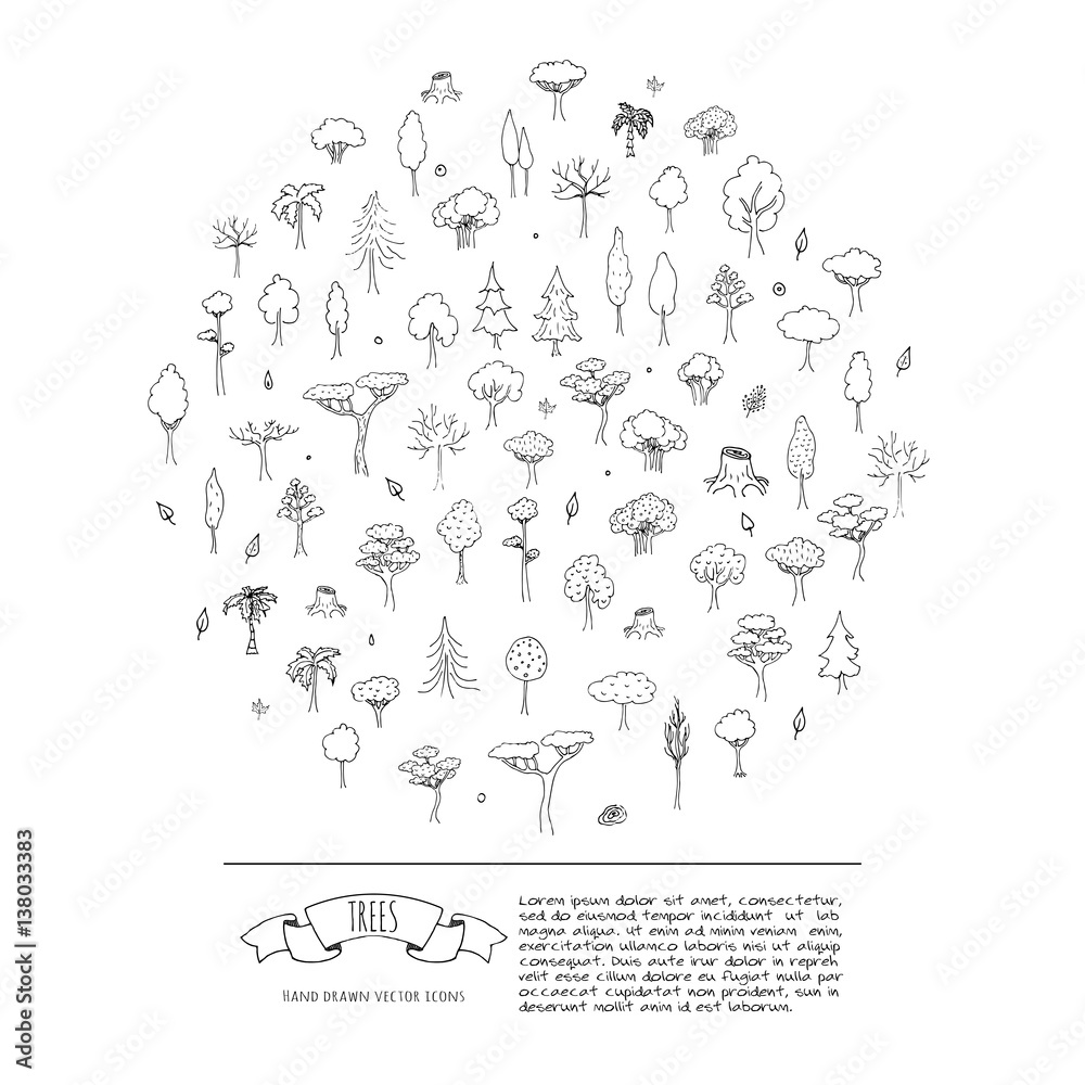 Hand drawn doodle Trees and Forest set Vector illustration tree icons ...