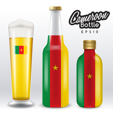 World Flag Wrapping On Beer Bottle : Cameroon : Vector Illustration