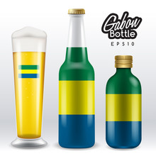 World Flag Wrapping On Beer Bottle : Gabon : Vector Illustration