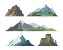 Mountain Mature Silhouette Element Outdoor Icon Snow Ice Tops And Decorative Isolated Camping Landscape Travel Climbing Or Hiking Geology Vector Illustration.