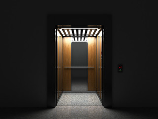 Realistic open Empty Elevator with Half Open Door 3d render