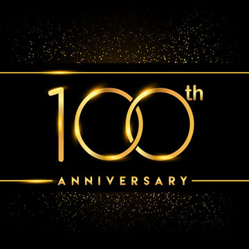 celebrating of 100 years anniversary, logotype golden colored isolated on black background and confe