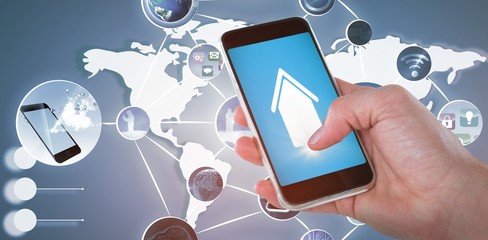 Poster - Composite image of cropped hand holding phone 3D
