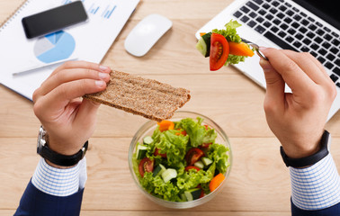 Healthy business lunch top view at table.