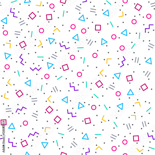 Photographie Abstract geometric background, memphis style, bright neon colors, seamless vecto