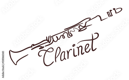 Fotomural Clarinet line art drawing on white. vector illustration
