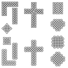 Poster - Celtic style endless knot symbols including border, line, heart, cross, curvy squares in  in white with black stroke inspired by Irish St Patrick's Day, and Irish and Scottish Culture
