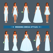 A Variety Of Styles, Types, Fashions Of Wedding Dress To Wear On A Beautiful Girl.