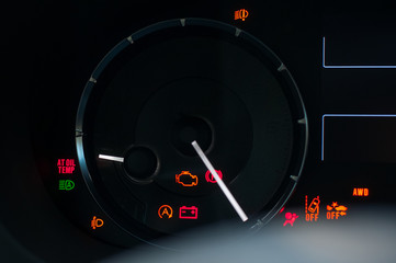 Wall Mural - Car dashboard warning lights. Engine start moment. System check.