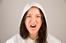 Snarling Woman With Hoodie