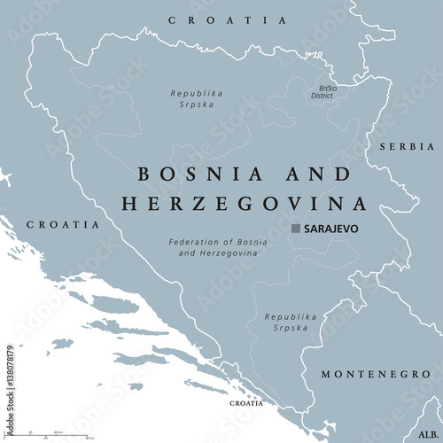 Cuadros en Lienzo Bosnia and Herzegovina political map with capital Sarajevo