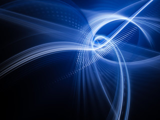 Aufkleber - Abstract background element. Fractal graphics series. Three-dimensional composition of glowing lines and mosaic halftone effects. Information and energy concept. Blue and black colors.
