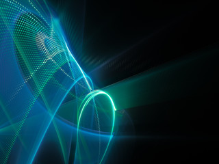 Aufkleber - Abstract background element. Fractal graphics series. Three-dimensional composition of glowing lines and mosaic halftone effects. Information and energy concept. Blue and black colors.