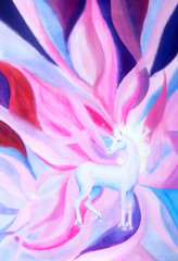 Poster - Unicorn on abstract background. Painting and graphic design.