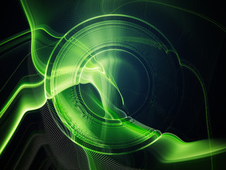Poster - Abstract background element. Fractal graphics. Composition of curves and mosaic halftone effects. Green and black colors.
