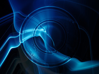 Poster - Abstract background element. Fractal graphics. Composition of curves and mosaic halftone effects. Blue and black colors.