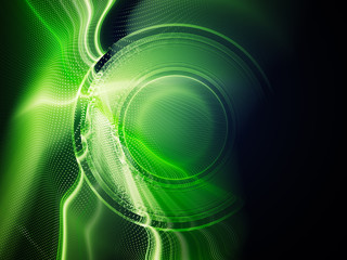 Poster - Abstract background element. Fractal graphics. Composition of curves and mosaic halftone effects. Green and black colors.