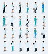 © elizaliv - Set Trendy isometric people. Medical staff, hospital, doctor, nurse, surgeon. Physicians front view rear view, standing position isolated on a light background