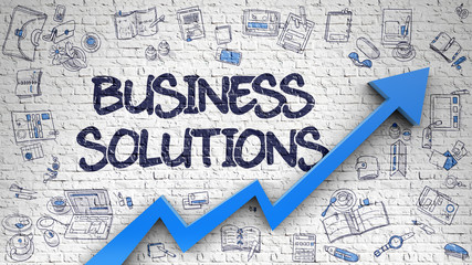 Wall Mural - Business Solutions Drawn on White Brickwall. 