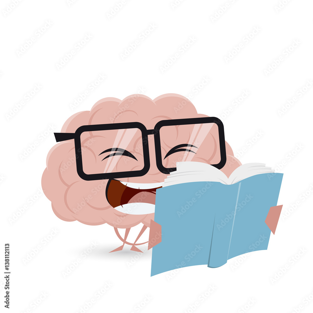 funny cartoon brain reading a book Stock Vector | Adobe Stock, image size:1000x1000