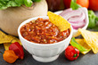 © fahrwasser - Red tomato spicy salsa with chips