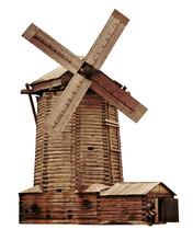 Wooden Windmill On A White Background