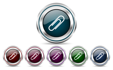 Aufkleber - Paperclip silver metallic web set of vector icons isolated on white background in eps 10.