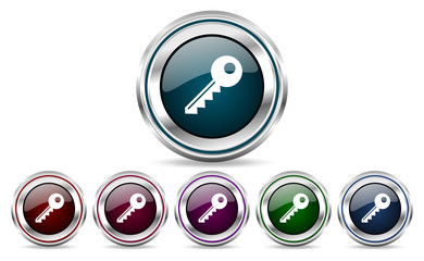 Poster - Key silver metallic web set of vector icons isolated on white background in eps 10.