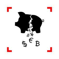 Pig money bank sign. Black icon in focus corners on white backgr