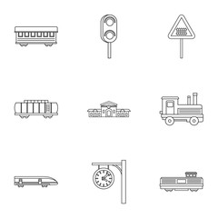 Wall Mural - Railway transport icons set, outline style