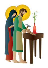 Wall Mural - Holy family of Jesus, Mary and St Joseph the worker. Artistic abstract religious design.