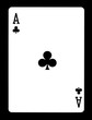 Ace of clubs playing card, isolated on black background.