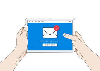 Fototapete - Mail notification on tablet vector illustration. E-mail message reminder creative concept. Internet communication with mobile device graphic design.
